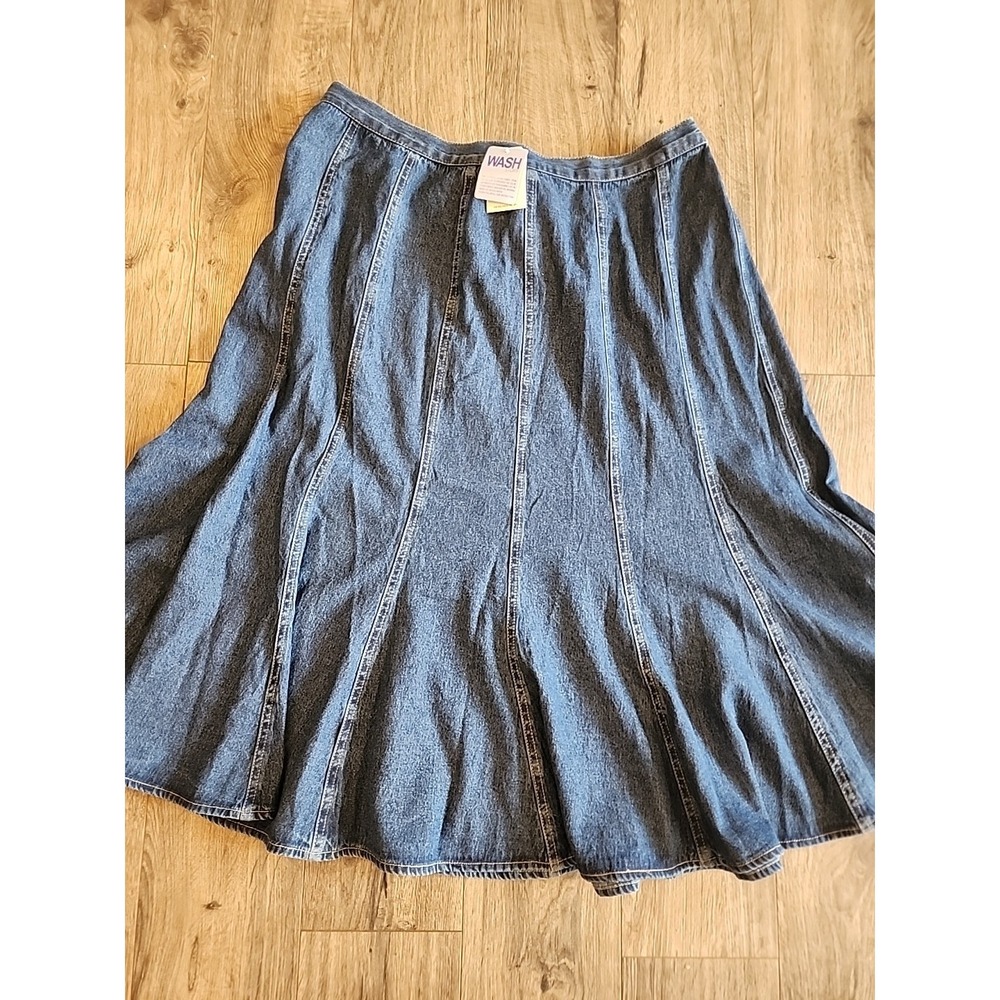 Studio West Gored Denim Midi Skirt Y2K Cottage-core Prairie Boho Size 1x Western